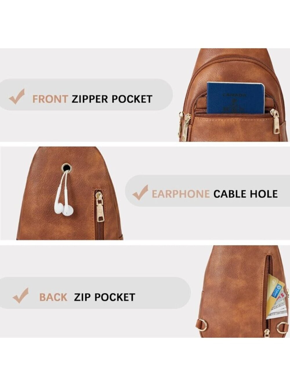 Leather Sling 0-brown Bag Women Small Crossbody Fanny Pack Shoulder Chest Bag - Picture 6 of 9